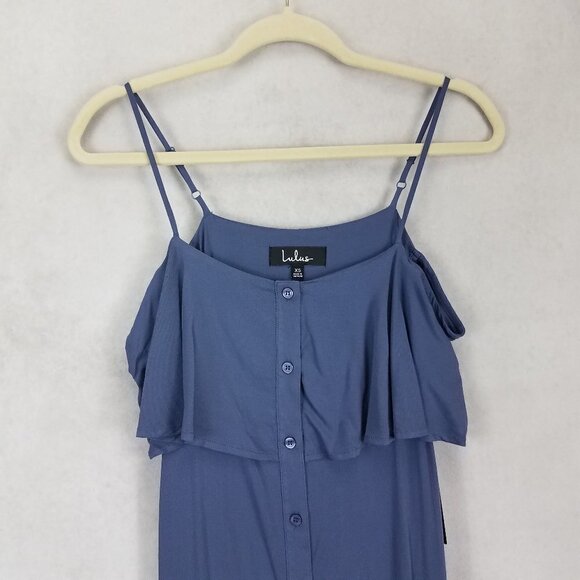 NEW Lulu's XS Life's Wonders Denim Blue Off-the-Shoulder Long Maxi Dress NWT - Picture 3 of 9